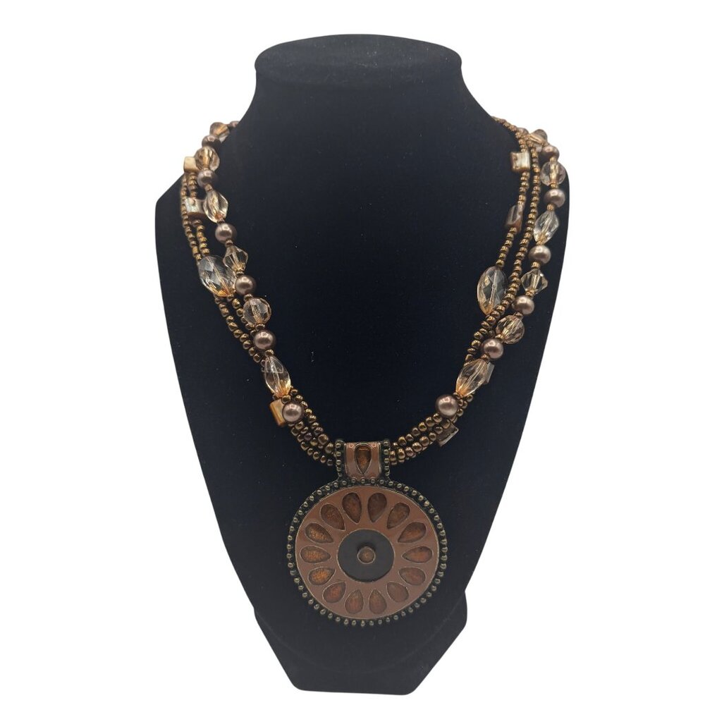 Handcrafted Multistrand Beaded Necklace With Sunburst Pendant Design